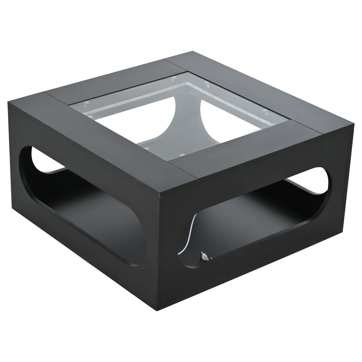 COUCHTISCH Schwarz Hochglanz mit LED & Glasplatte - Schwarz, Holzwerkstoff (70/70/35cm) - Urban Meuble