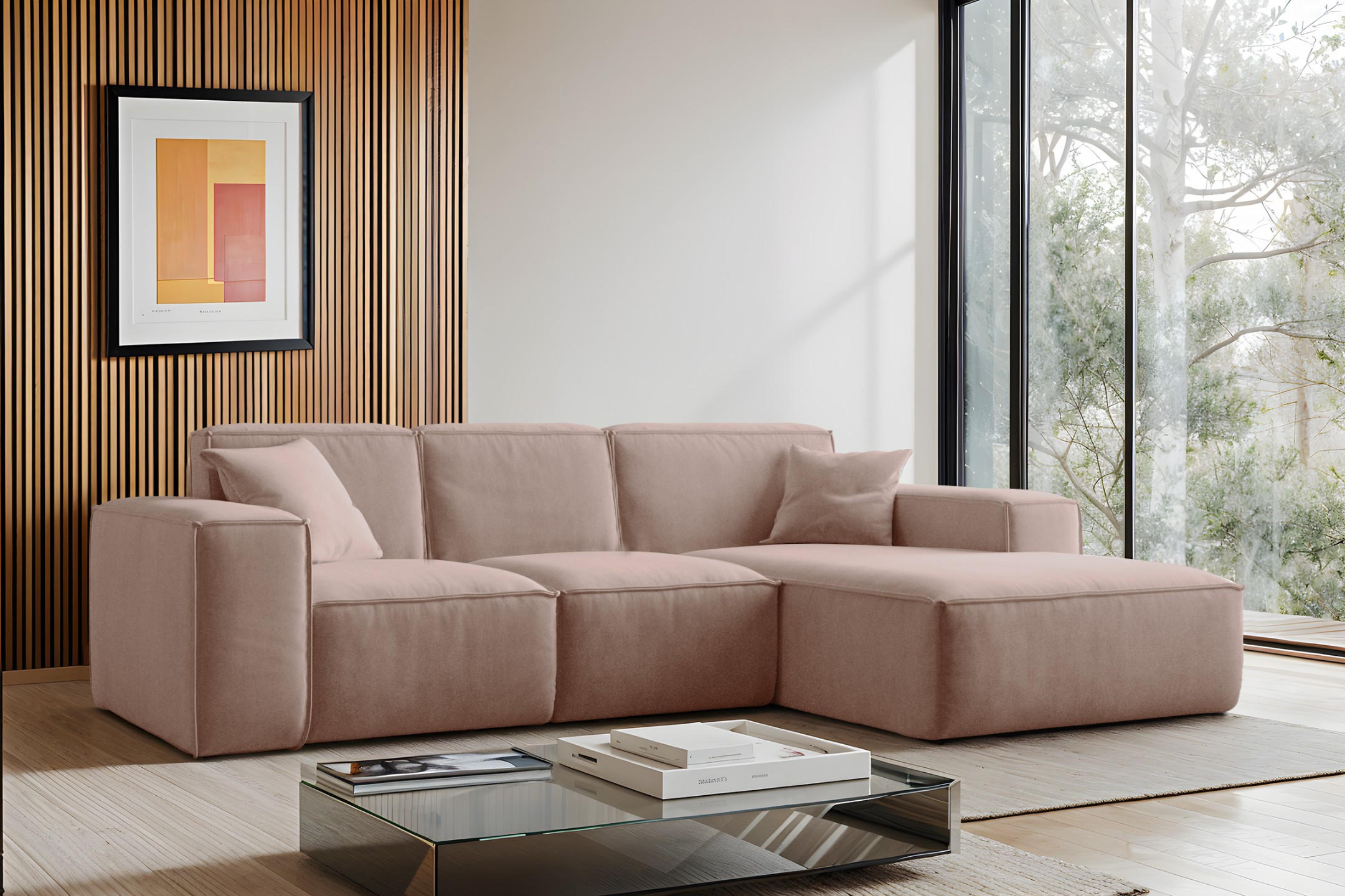 ECKSOFA L-Form Siena Stoff Salvador Rosa Rechts - Rosa, Holz (266/165cm) - Kaiser Möbel