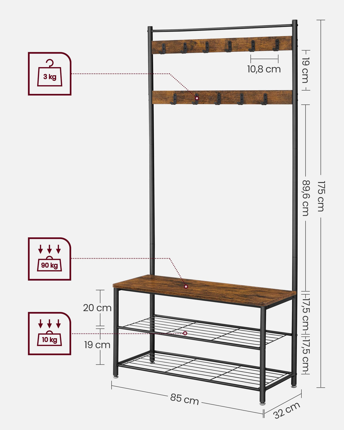 GARDEROBENSTÄNDER MANCHESTER - Braun, Holzwerkstoff (85/175/32cm) - Hansiro