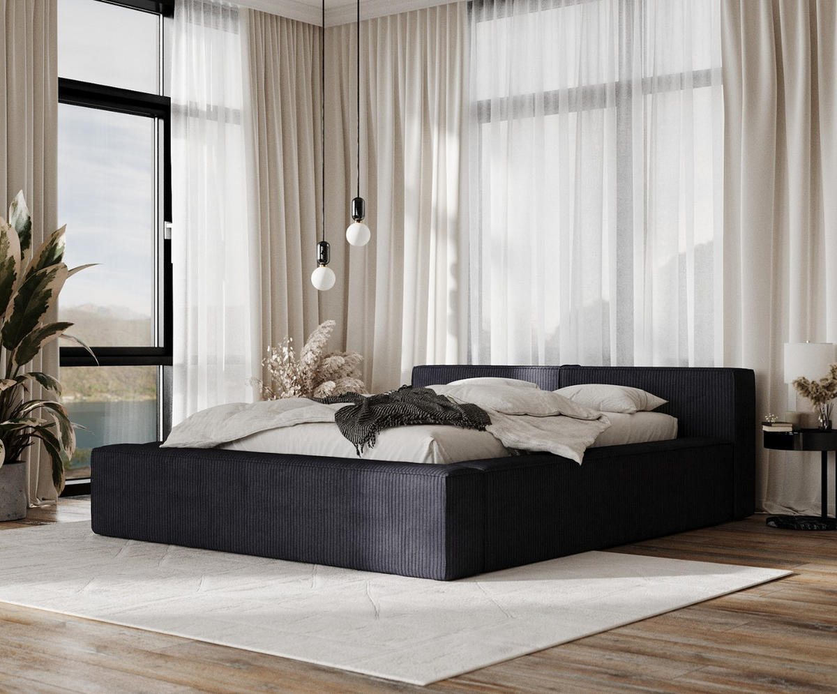 POLSTERBETT Casto mit Stauraum 180/200 cm Anthrazit im Poso Stoff - Anthrazit/Schwarz, Holz/Holzwerkstoff (180/200cm) - AltaBeds