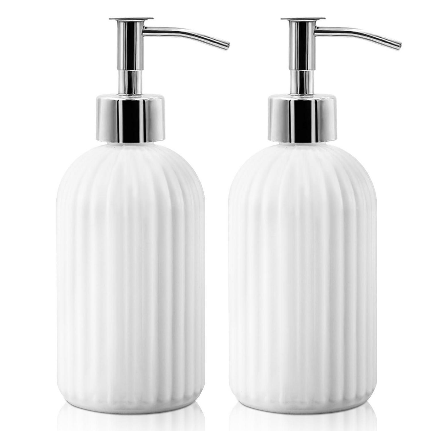SEIFENSPENDER 2-teiliges Set Glas Weiß 400 ml - Weiß, Glas (5/18/5cm)