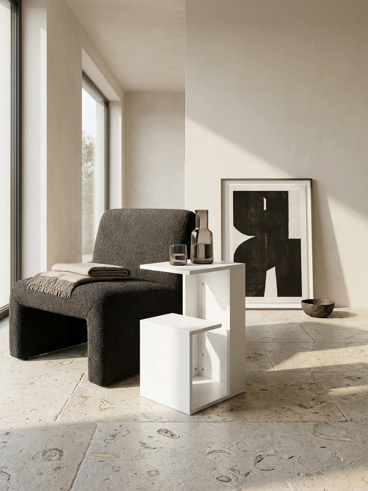 BEISTELLTISCH Holz 3 Ablagen Melaminbeschichtung BRENTA, Weiß 35x30x61 cm - Weiß, Holz (30/35/61cm) - KADIMA DESIGN