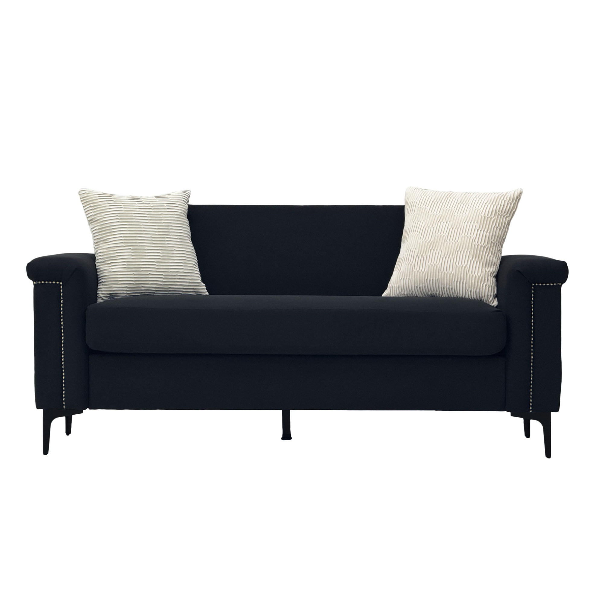 DVOSJED od lanene tkanine, 172/72/82 cm crni, s masivnim drvom i metalnim nogama - crna, tekstil (72/81.5/172cm) - BEAOK