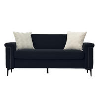 DVOSJED od lanene tkanine, 172/72/82 cm crni, s masivnim drvom i metalnim nogama - crna, tekstil (72/81.5/172cm) - BEAOK