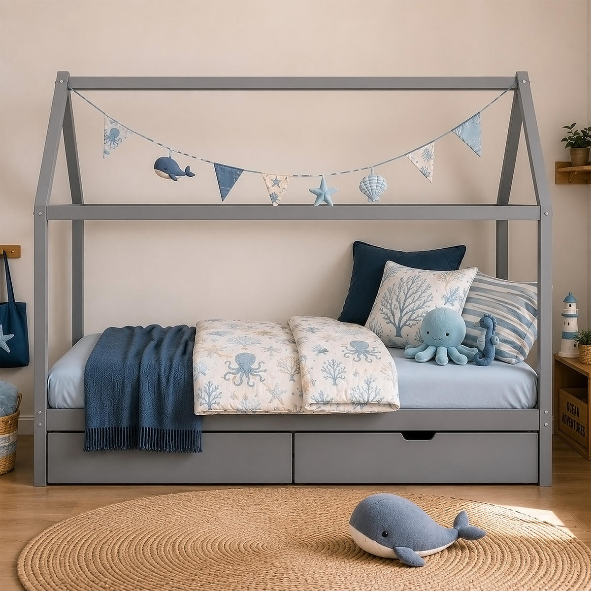 HAUSBETT mit Stauraum 90/200 cm Grau - Grau, Holz (206/160/98cm) - Homestyle4u