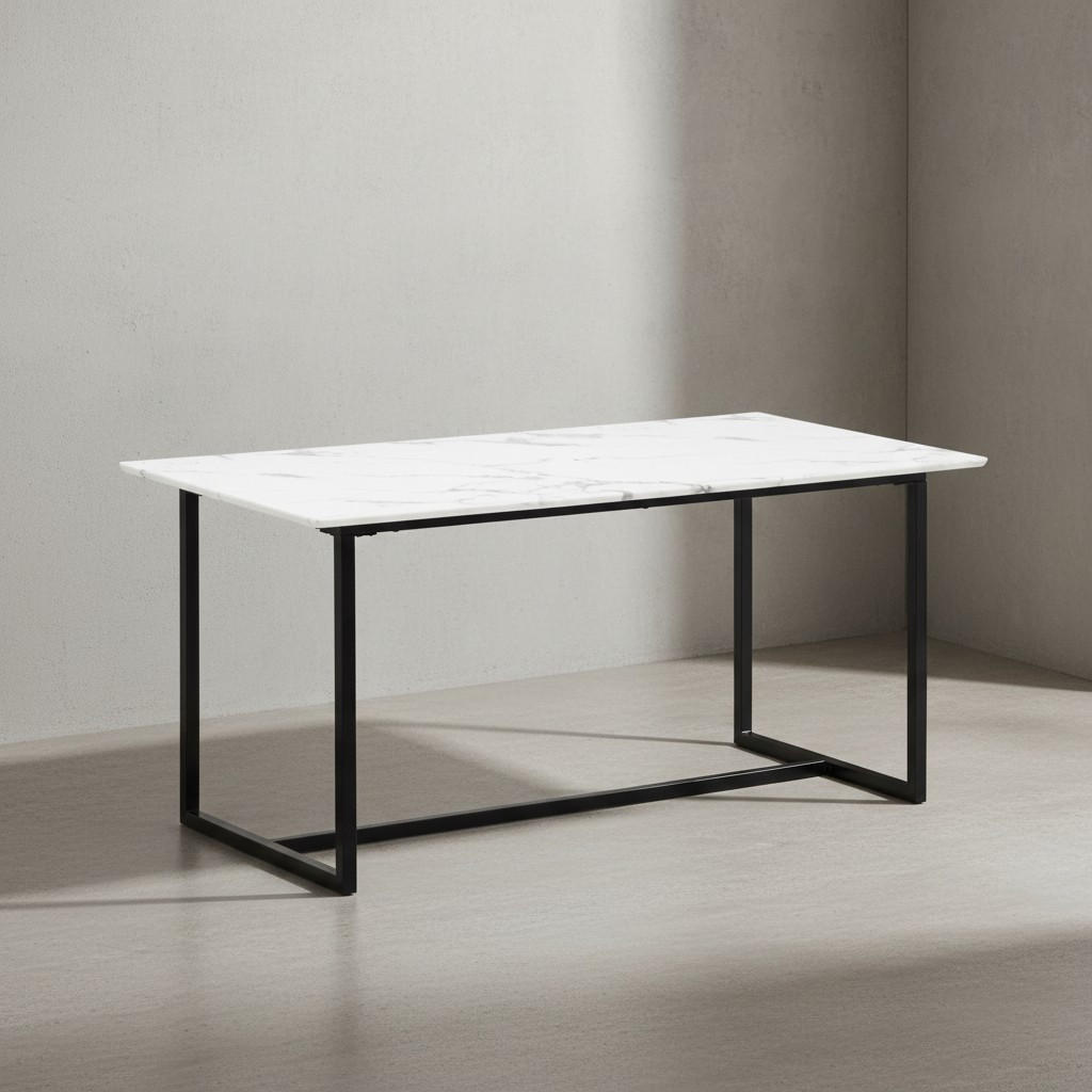 ESSTISCH Marmoroptik Metall Rechteckig Modern Klein, Weiß 120x60x76 cm - Schwarz/Weiß, Holzwerkstoff/Metall (60/120/76cm) - KADIMA DESIGN