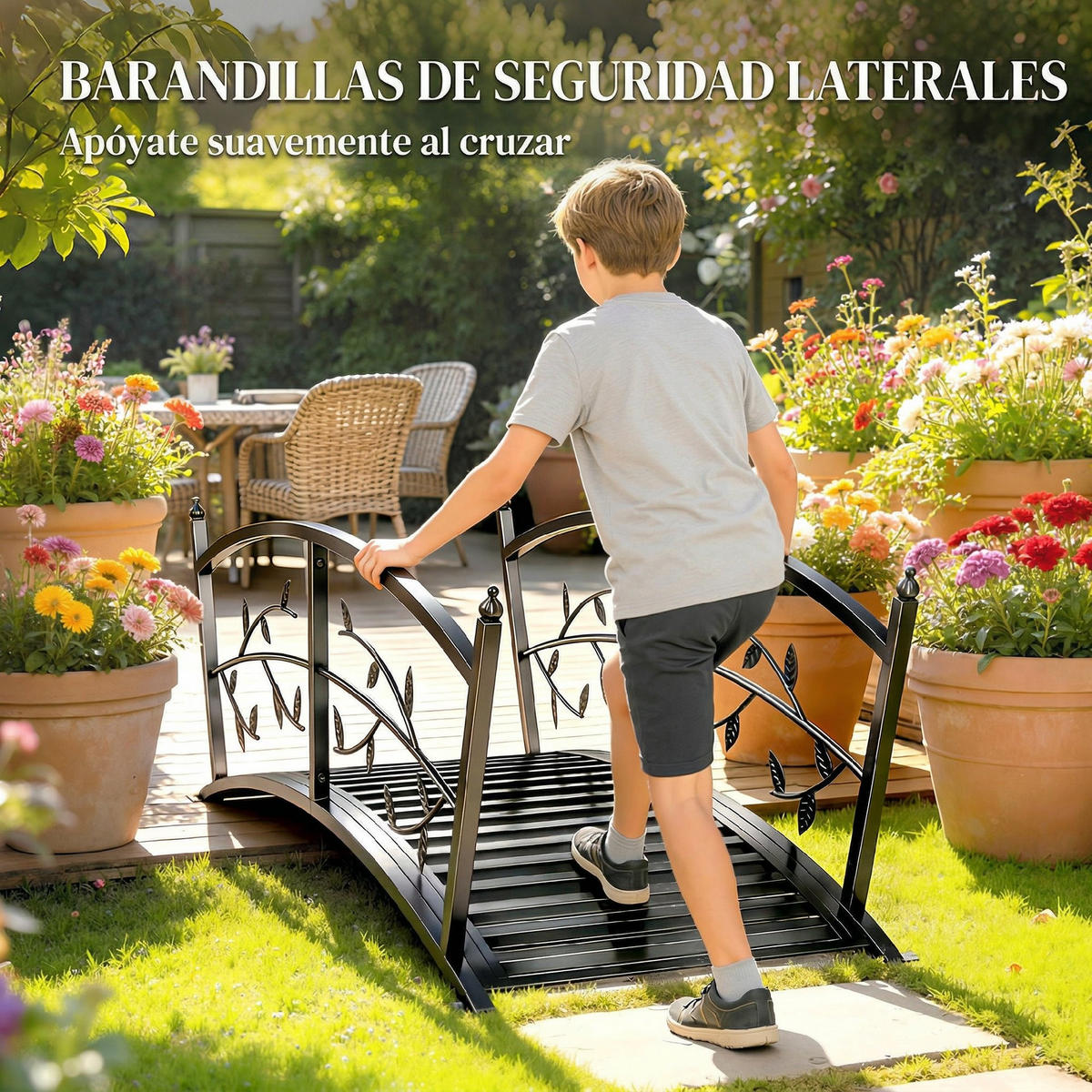 GARTENBRÜCKE,METALL Teichbrücke 1,2m Blattdekor,schwarz - Schwarz, Metall (120/51/47cm) - Vallsero
