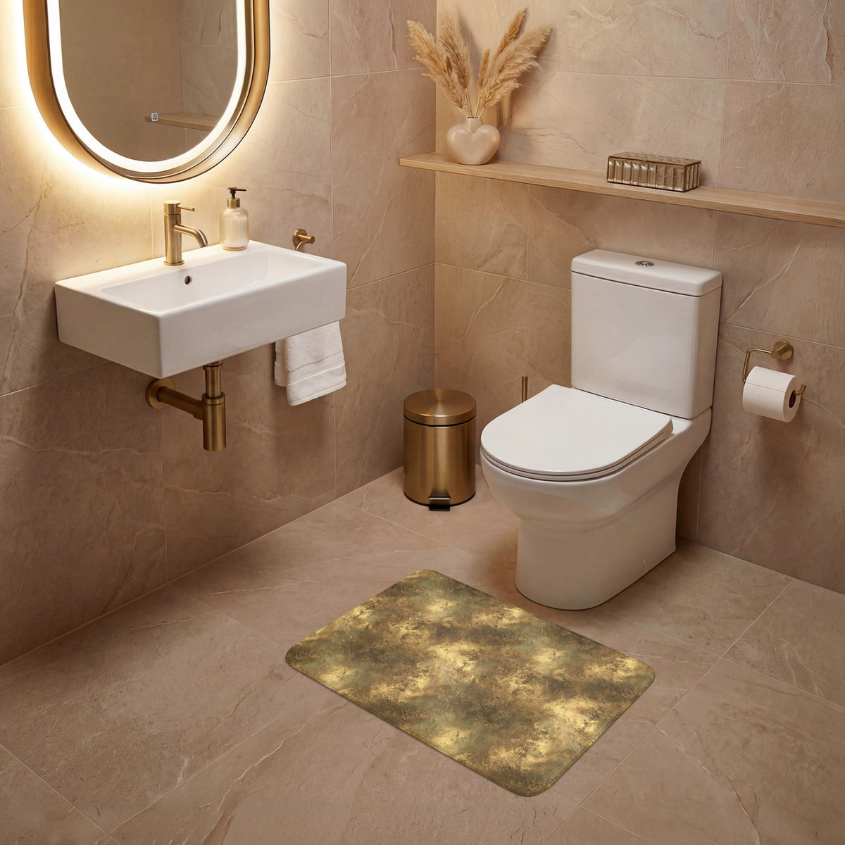 WC PŘEDLOŽKA Antique - metalický vzhled - Gold 60x40 cm - zlatá, textil/plast (60/1cm) - OnlyWow