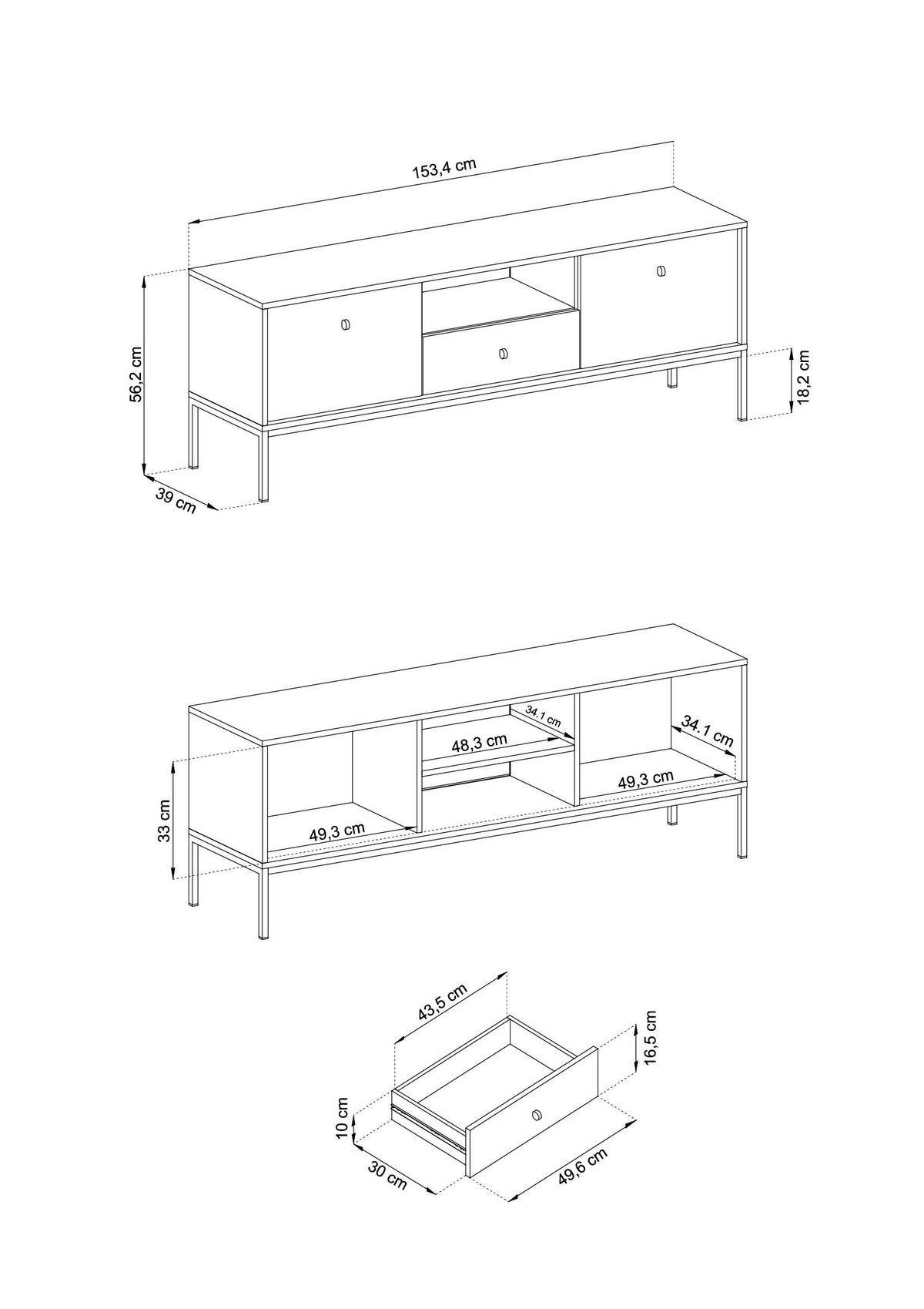 TV-SCHRANK Molly Beige, Goldene Beine, TV-Tisch mit Schublade - Beige/Goldfarben, Holzwerkstoff/Metall (154/56/39cm) - Bettso