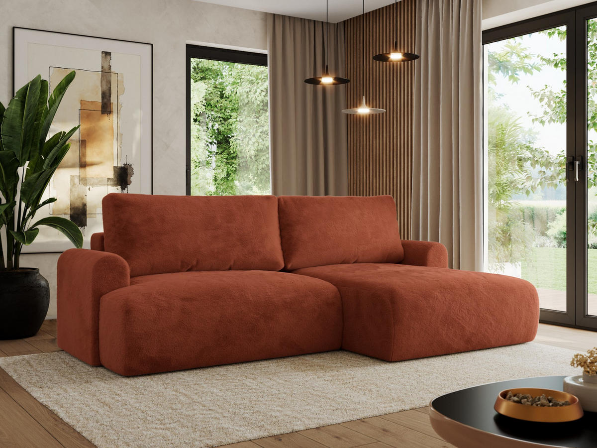 ECKSCHLAFSOFA TONO L Orange Plüsch - rechts - Schwarz/Orange, Kunststoff/Textil (150/260cm) - MKS