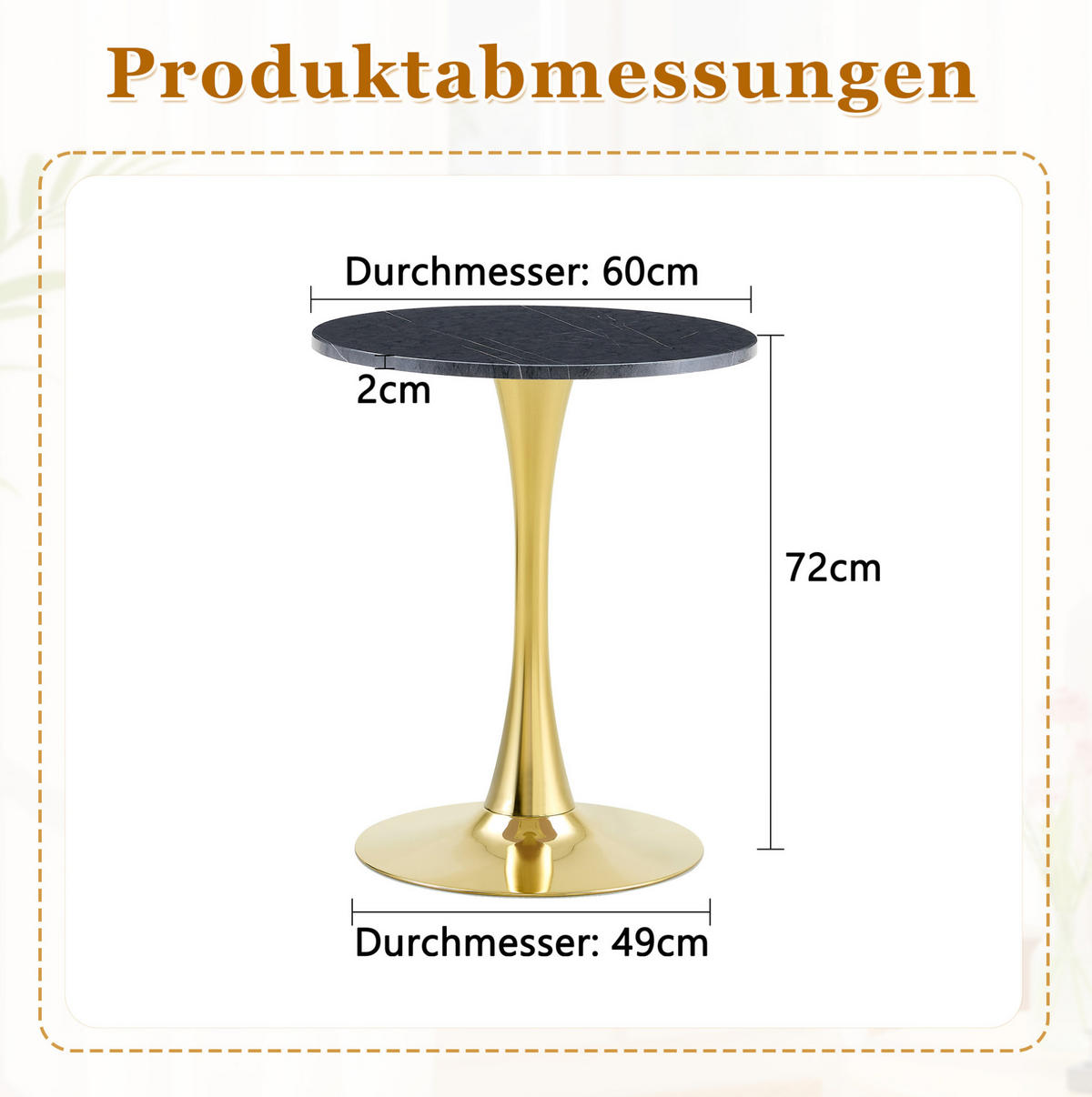 BEISTELLTISCH 60/72 cm in Schwarz und Gold mit runder MDF-Tischplatte - Schwarz, Holzwerkstoff (60/60/72cm) - BEAOK