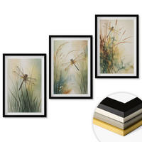 WANDBILDER 3er-Set - 40x60 cm Schwarzer Rahmen - Libellengräser über dem Wasser - Schwarz, Kunststoff (40/60cm) - ArtPrintCave