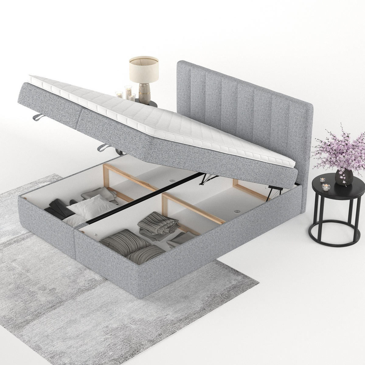 BOXBETT Lusso 200/200 cm Grau im Riva Stoff - Schwarz/Grau, Holz/Holzwerkstoff (200/200cm) - AltaBeds