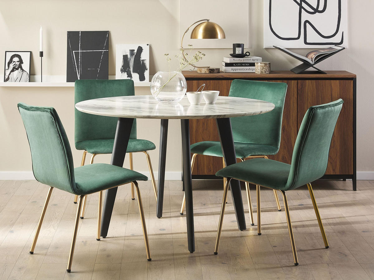 ESSZIMMERSTUHL 2er-Set Samtstoff Grün Rubio - Grün, Textil/Metall (47/80/41cm) - Beliani