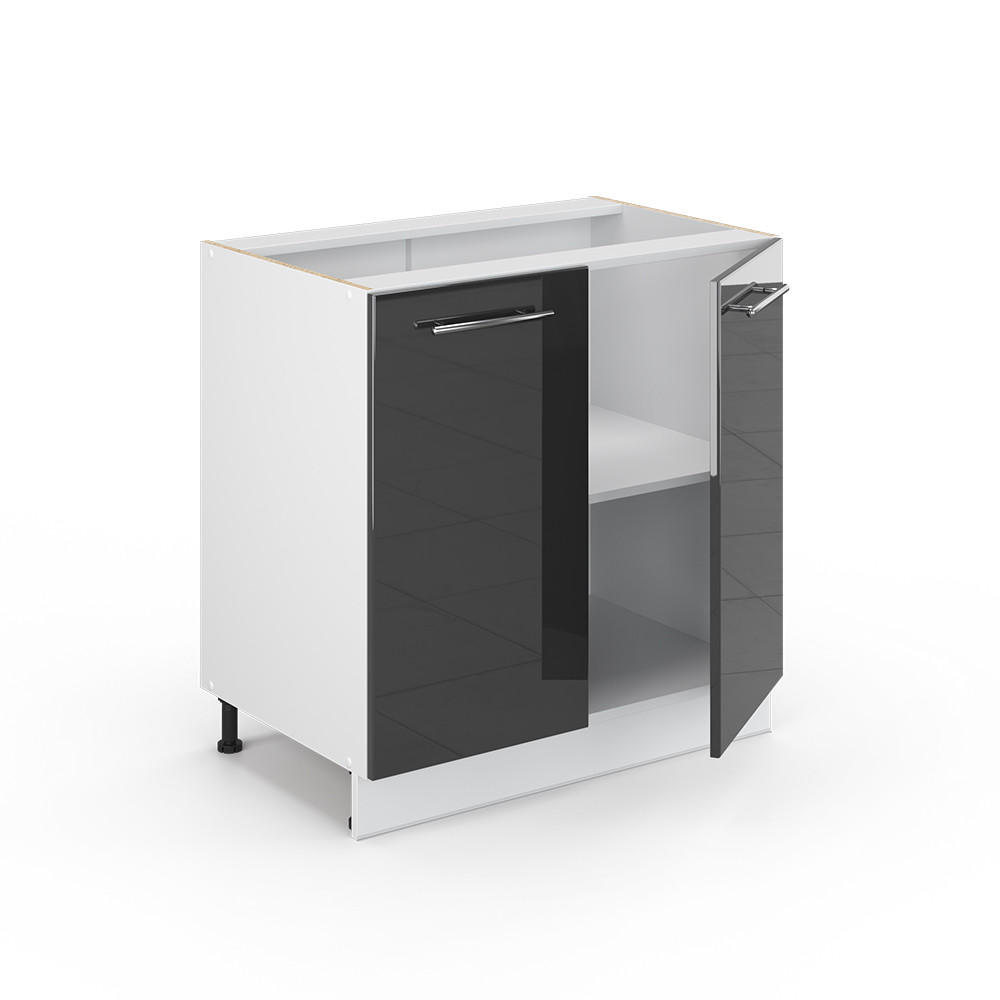 SPÜLENUNTERSCHRANK Fame-Line Anthrazit Hochglanz 80 cm mit Regal, ohne AP - Anthrazit/Weiß, Holzwerkstoff (80/82/51.6cm) - Vicco