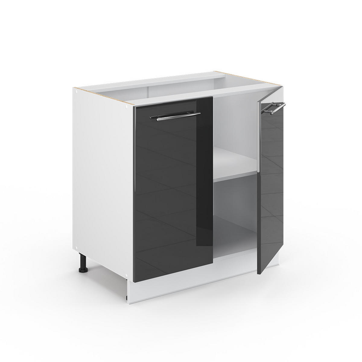 SPÜLENUNTERSCHRANK Fame-Line Anthrazit Hochglanz 80 cm mit Regal AP Eiche - Schwarz Hochglanz/Anthrazit, Holzwerkstoff (80/82/60cm) - Vicco
