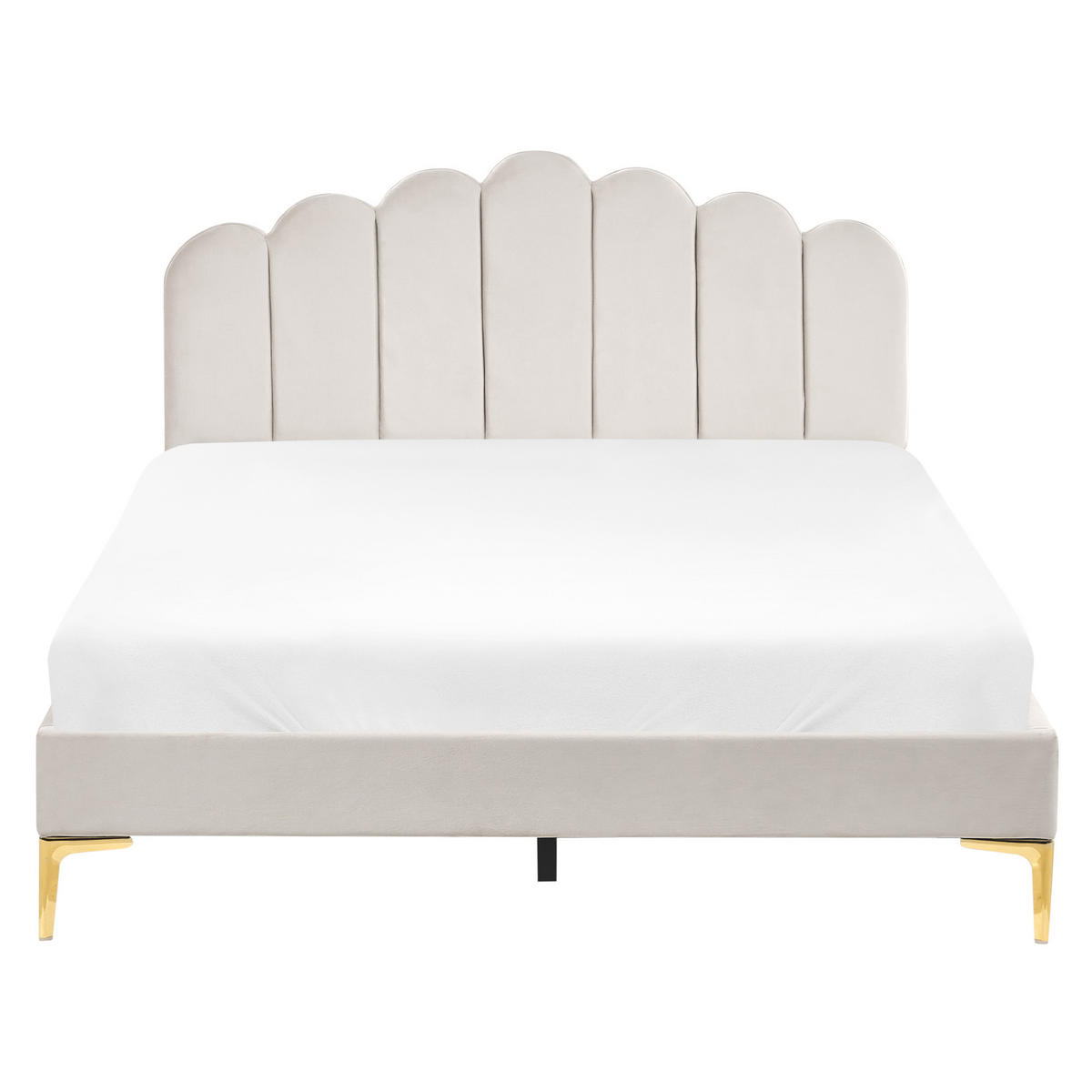BETT mit Lattenrost 160/200 cm Samtstoff Cremeweiß Sauvian - Creme, Textil (160/200cm) - Beliani