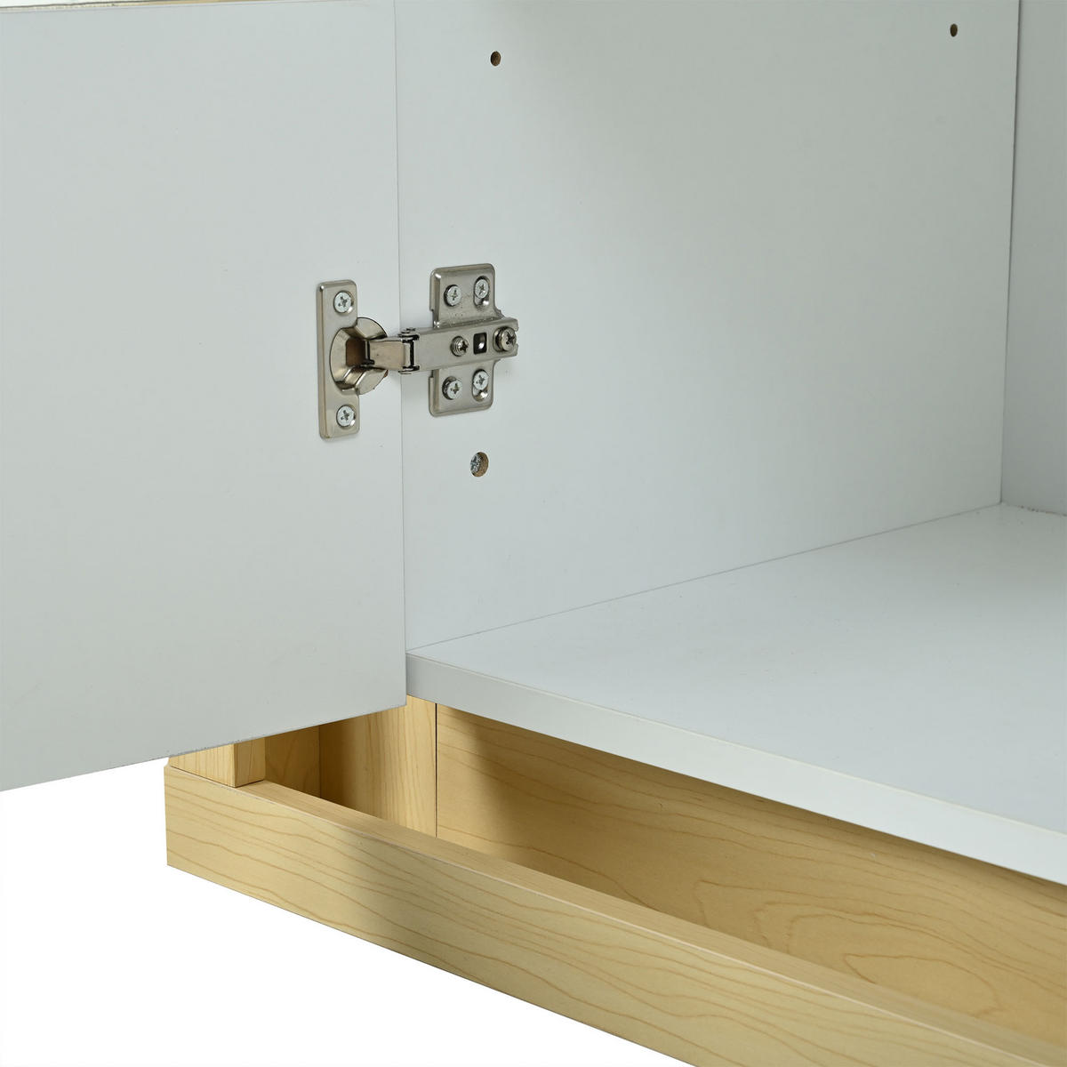 SIDEBOARD in Weiß Hochglanz-Wohnzimmerschrank mit verstellbarer Einlegeboden für Flur, Wohn-, Büros, B140/T40/TH84cm - Weiß/Naturfarben, Glas/Holzwerkstoff (140/84/40cm) - STILVORA