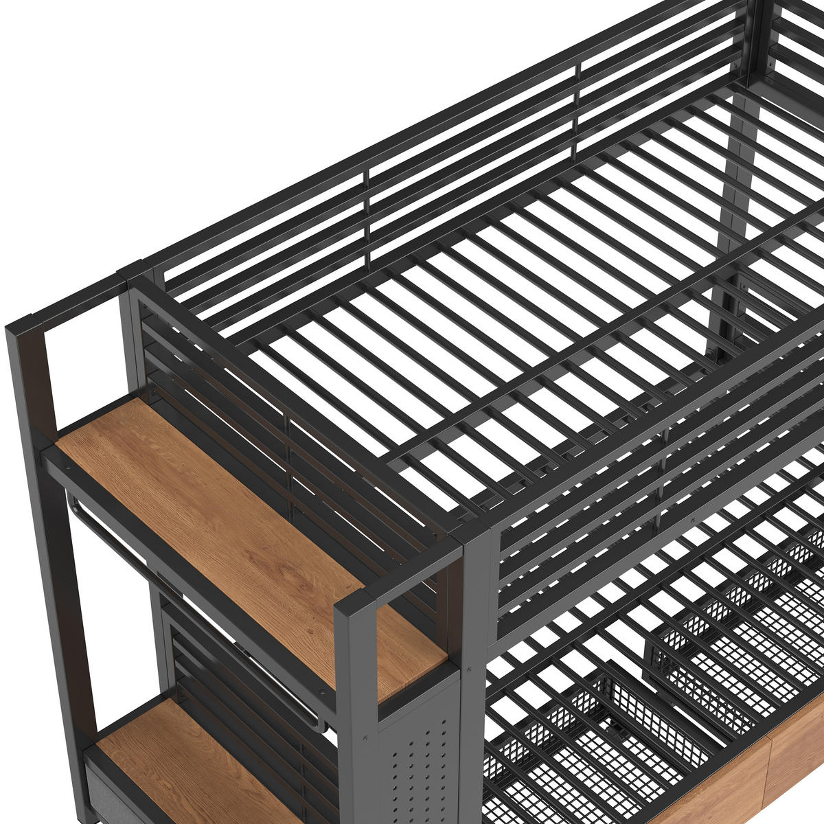 ETAGENBETT 90x200 Schwarz Metall mit 4 Schubladen, LED & Kleiderstange - Schwarz, Metall - Urban Meuble