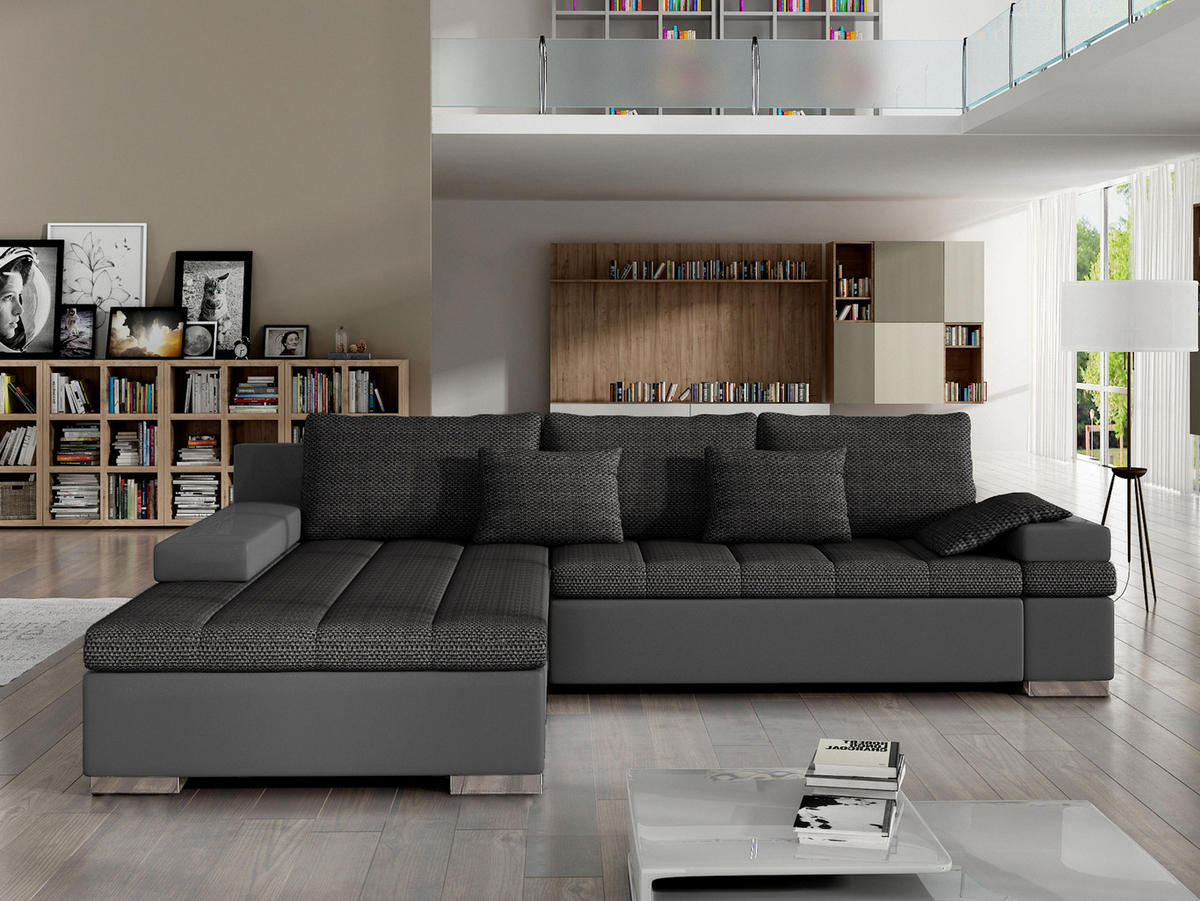 ECKSOFA Bangkok, Seite: Links - Dunkelgrau/Silberfarben, Holz/Textil (310/175cm) - MIRJAN24