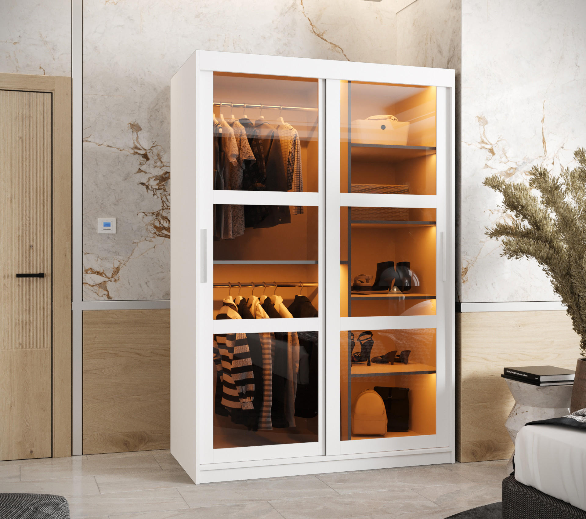SCHWEBETÜRENSCHRANK 200/120/62 2-türig - Silberfarben/Weiß, Holz/Kunststoff (120/200/62cm) - Abiks Möbel