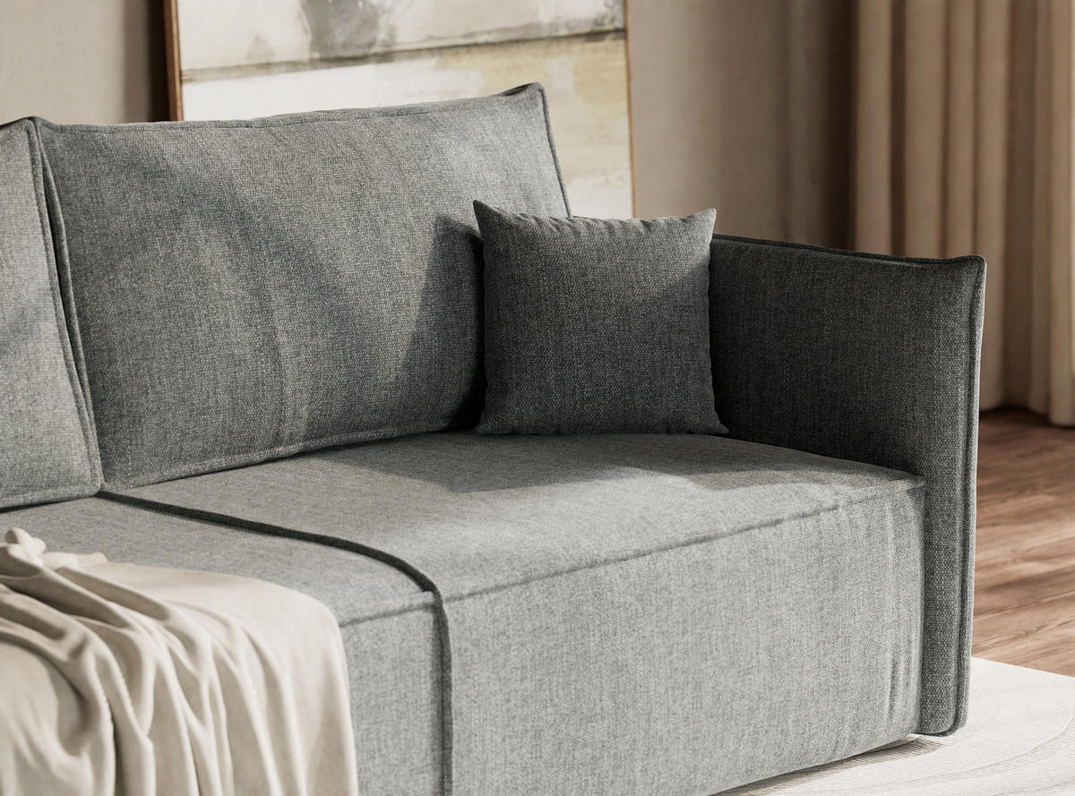 SOFA MIT SCHLAFFUNKTION Obra Blau grau Webstoff - Blaugrau/Schwarz, Holz/Holzwerkstoff (220/70/107cm) - Maison de Reve