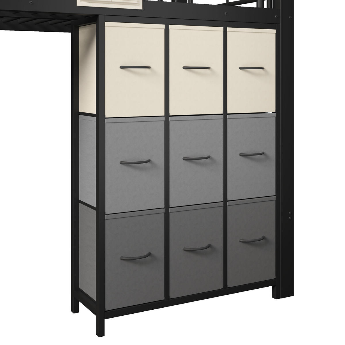 HOCHBETT 90/200 cm in Schwarz mit Schubladen, Kleiderstange und Treppe mit Stauraum - Schwarz, Metall (90/200cm) - STILVORA