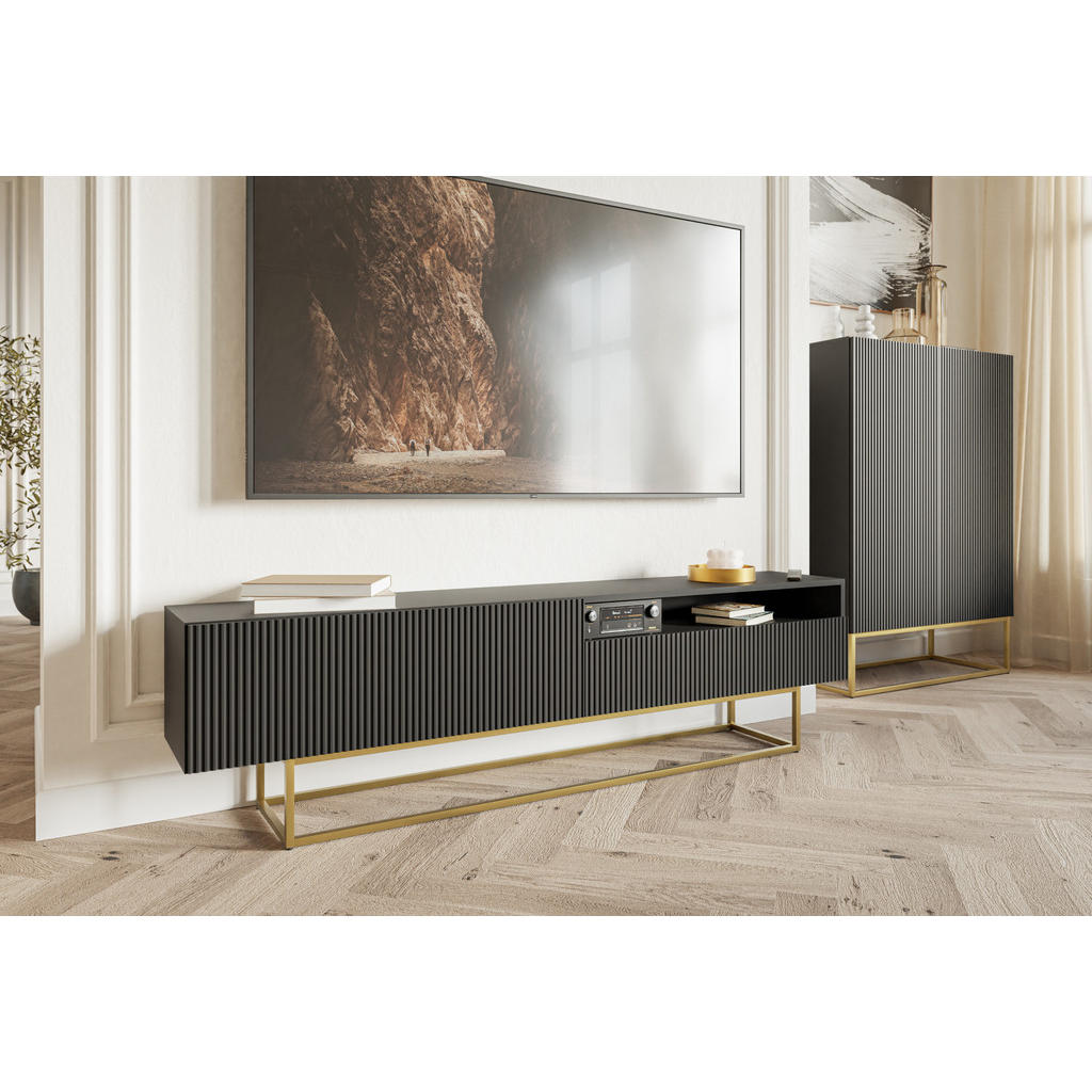 Thumbnail - Selsey Tv-Schrank, Schwarz, Holzwerkstoff, eckig, 175x46.5x31.6 cm, Wohnzimmer, Wohnwände, Lowboards, Lowboards stehend