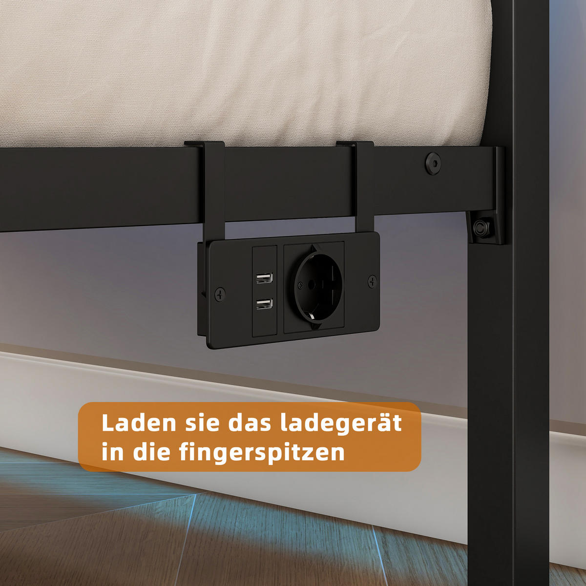 METALLBETT 90/200 cm Braun mit USB-Ladestation und LED-Bettrahmen - Braun, Metall (90/200cm) - Oxeza