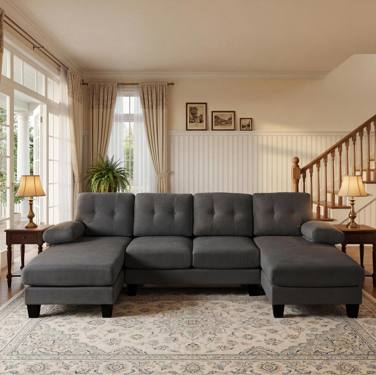 WOHNLANDSCHAFT aus Chenille 268x128x84 cm in Grau mit Doppel-Chaiselongue - Grau, Textil (128/84/268cm) - Modfu