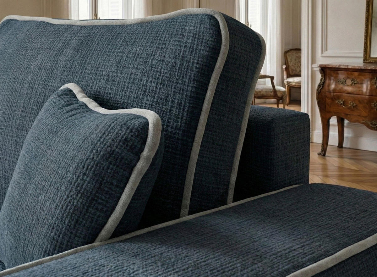 ECKSOFA MIT SCHLAFFUNKTION Modo Creme Chenille-Stoff - Links Seite - Schwarz/Dunkelblau, Holz/Holzwerkstoff (185/294cm) - Maison de Reve