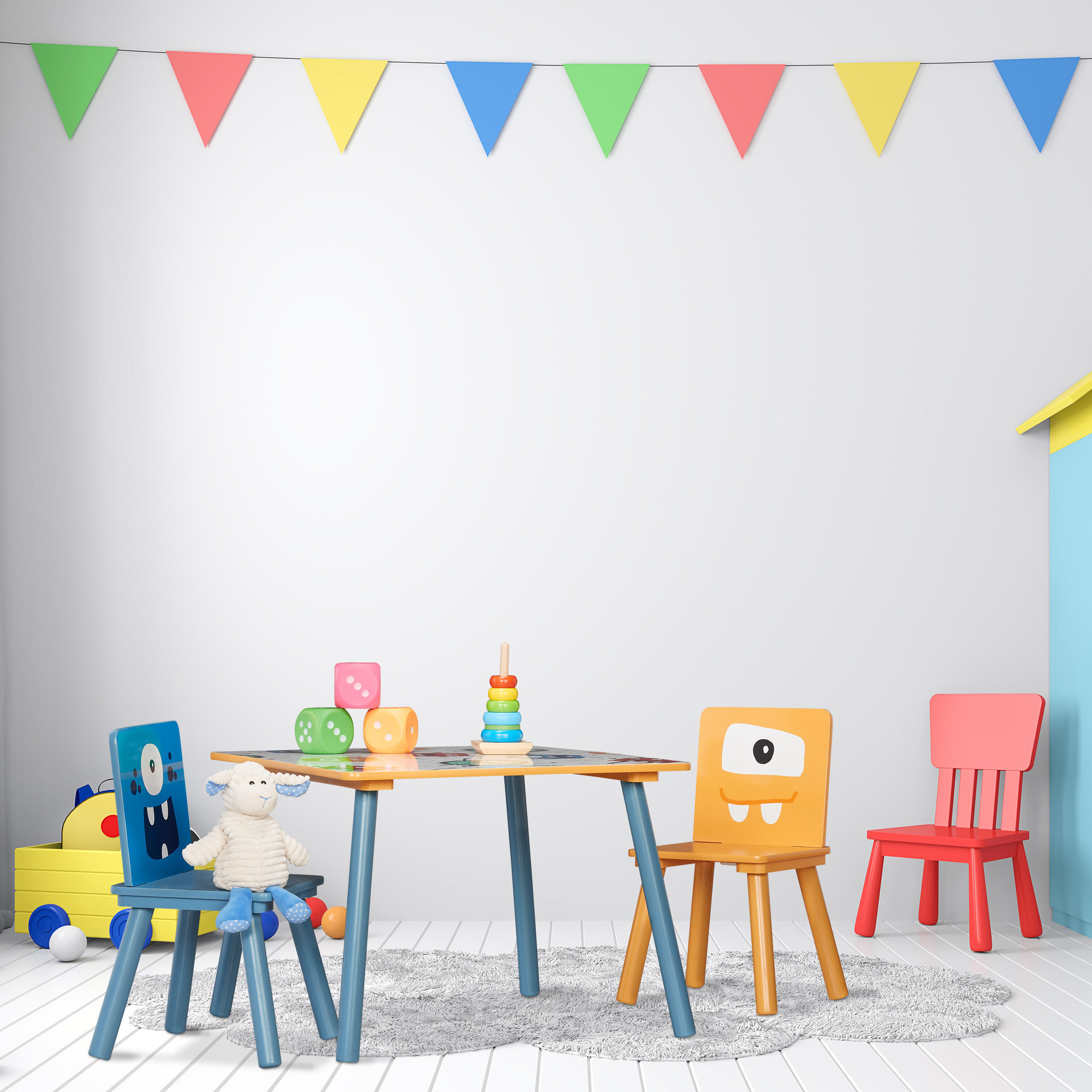 3-TLG.KINDERSITZGRUPPE - Multicolor, Holz/Holzwerkstoff (60/44/60cm) - Relaxdays