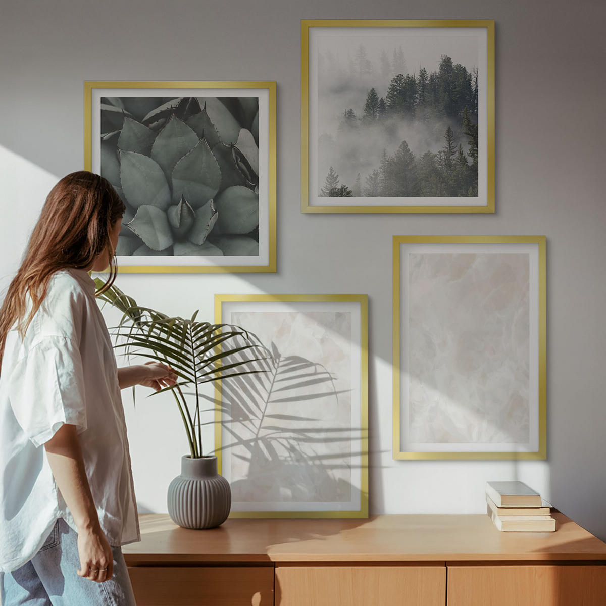 WANDBILDER 4er Set - 50x50 cm & 40x60 cm Goldrahmen - Steinpastellmarmor - Goldfarben, Kunststoff (50/50cm) - ArtPrintCave