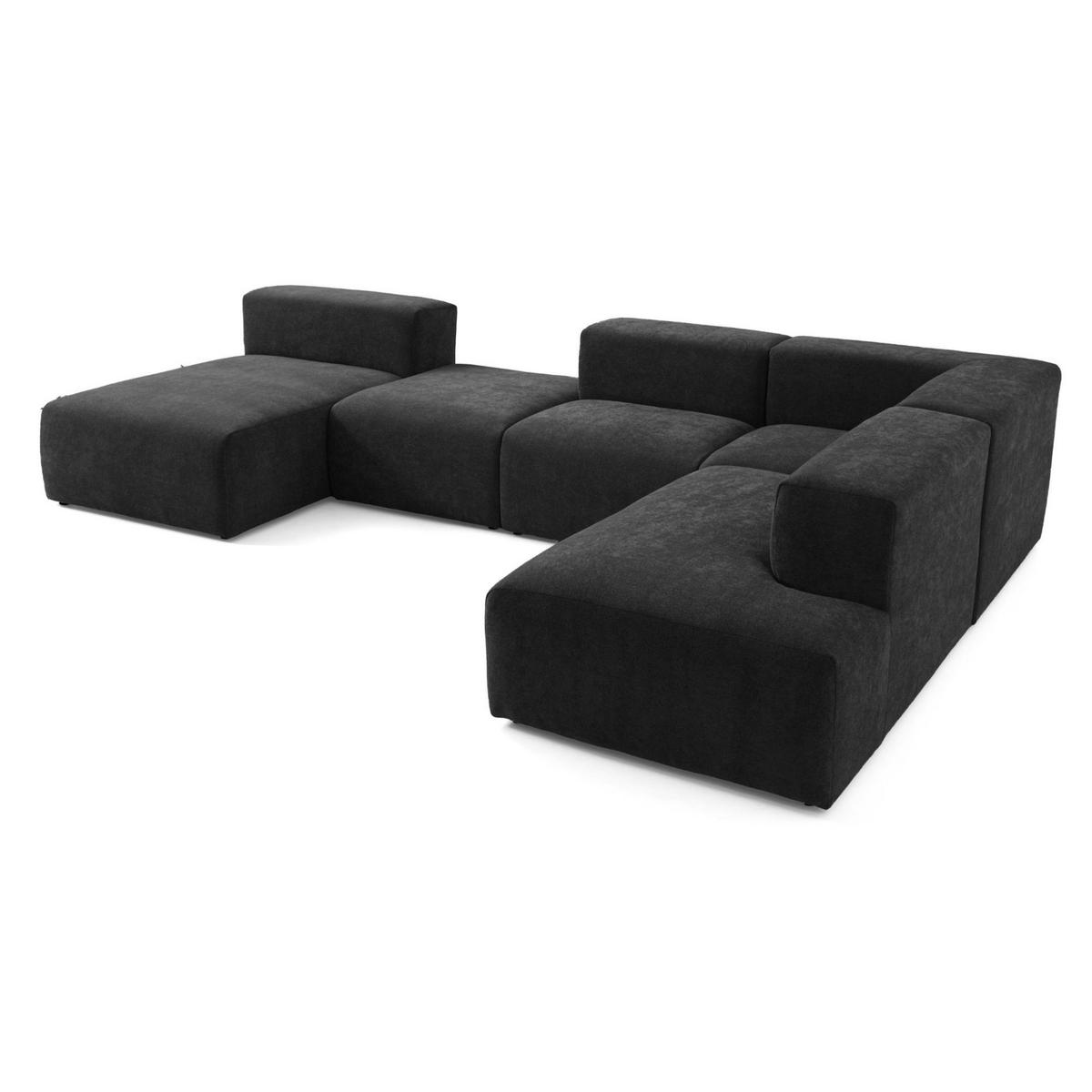 5-SITZER modulares Wohnlandschaft U XXL HEAVEN SET 6 Rechts, Breite 375 cm Webstoff Schwarz - Schwarz, Holz/Kunststoff (245/73/375cm) - Muffo