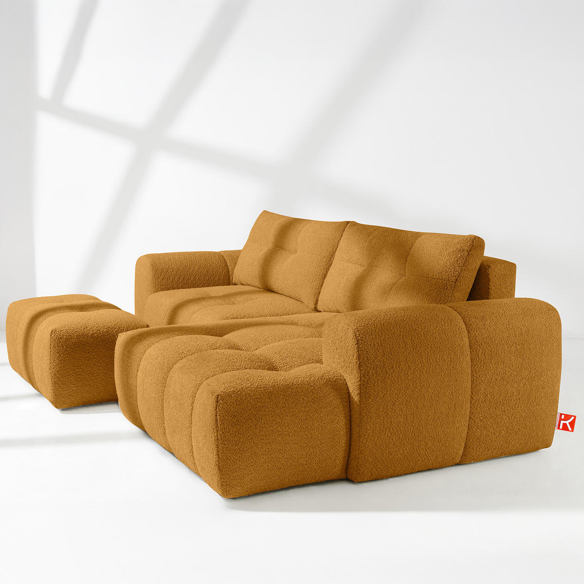 ECKSOFA RECHTS RAVIA, Bouclé, Honigfarbe - Honig, Holz/Textil (256/104cm) - KONSIMO®