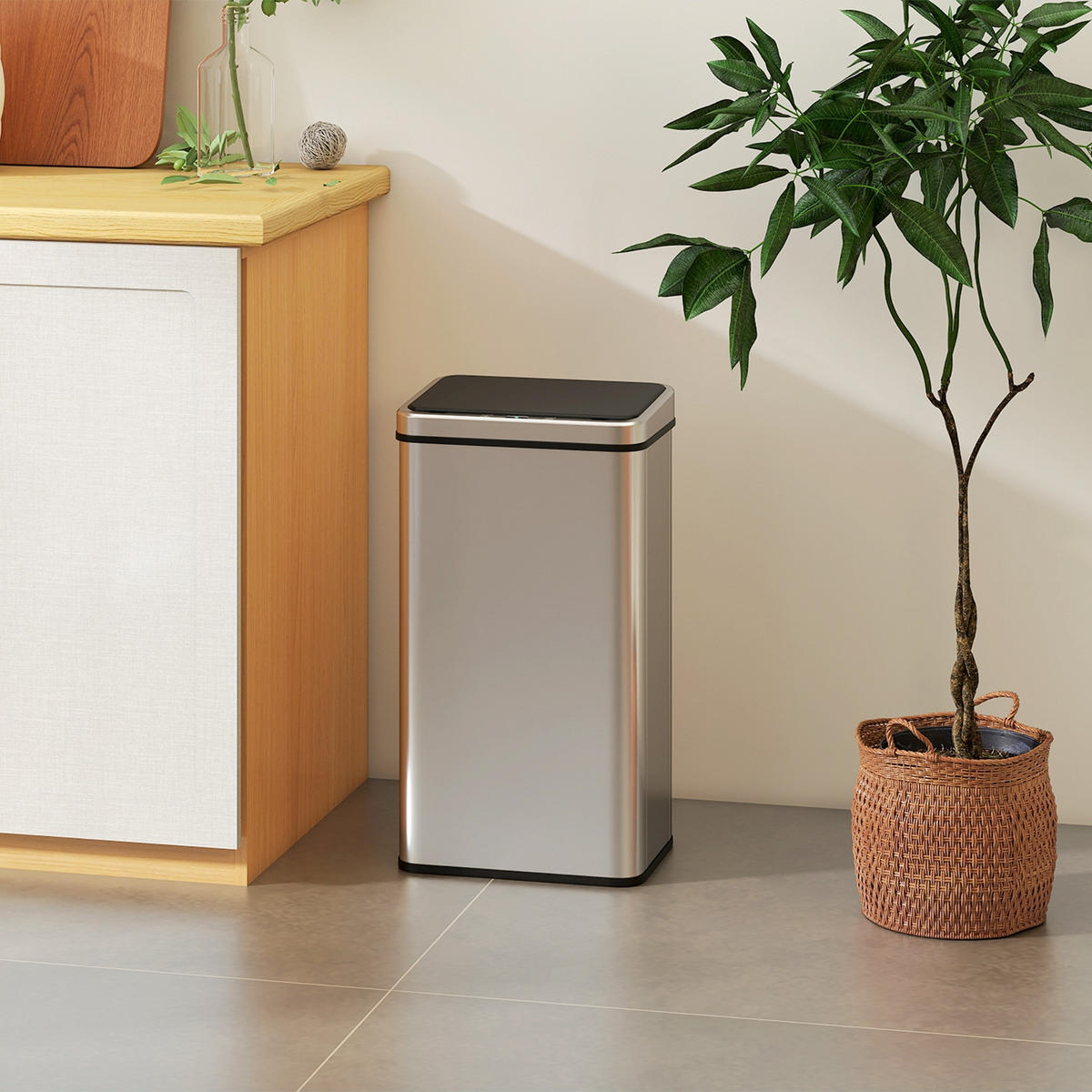 MÜLLEIMER Automatischer Küchen 50L 35/67/26 cm Edelstahl Silber MIT SENSOR, SOFT-CLOSE - Silberfarben, Metall (26/67/35.5cm) - Rolipo