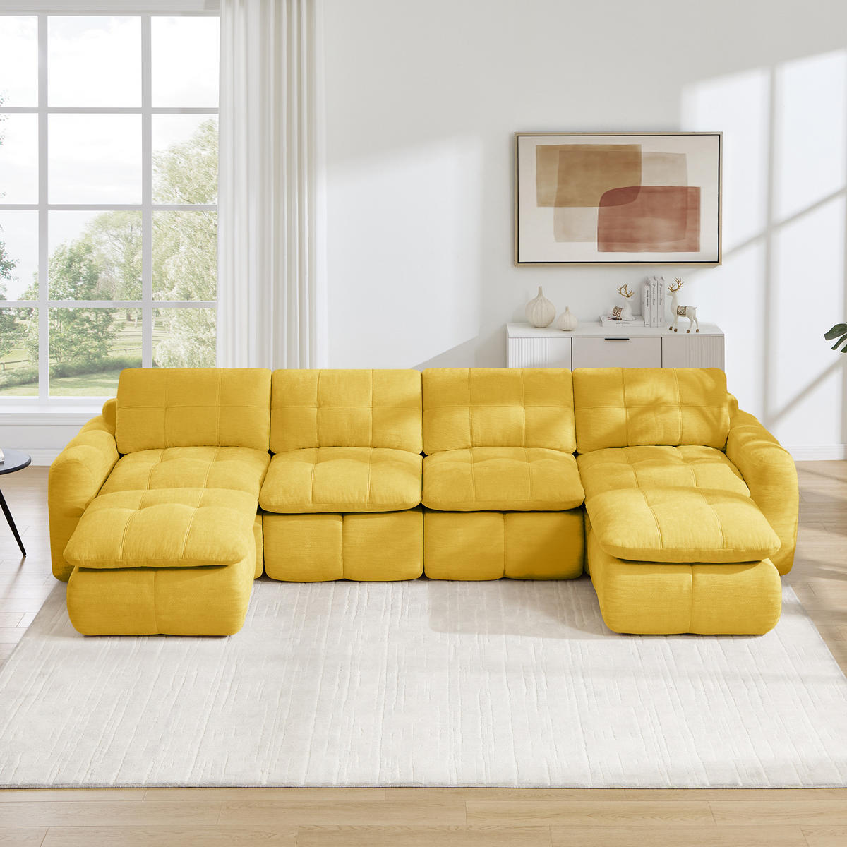 WOHNLANDSCHAFT DE-34464 U-Form mit 2 Ottomanen und Karostepp Gelb - Gelb, Textil (160/68.5/334cm) - ComfortXL