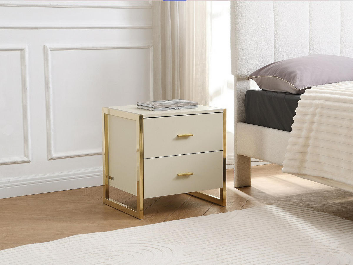 NACHTTISCH mit 2 Schubladen - MDF - Beige & Goldfarben - OMBRELIA - Beige, Holz (40/50/50cm) - Pascal Morabito