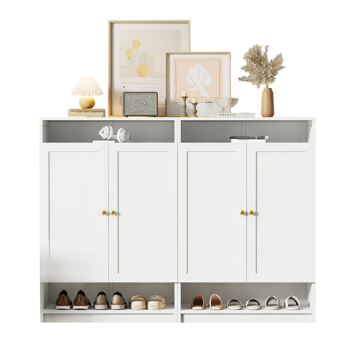 SCHUHSCHRANK aus Spanplatte 146x34x109cm in Weiß mit höhenverstellbaren Einlegeböden - Weiß, Holzwerkstoff (146/109/34cm) - Modfu