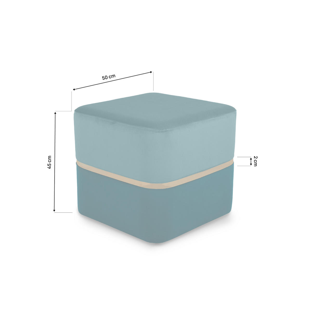 POUF Kate aus entenblauem Samt und goldenem Metall - Blau, Holzwerkstoff/Textil (50/45/50cm) - Sicaan