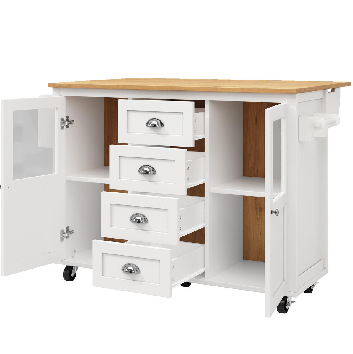 KÜCHENINSEL 137,9/73/92,5 cm Weiß aus MDF und Metall mit Klapptisch - Weiß, Holzwerkstoff (73/92.5/137.9cm) - OKMYHOME