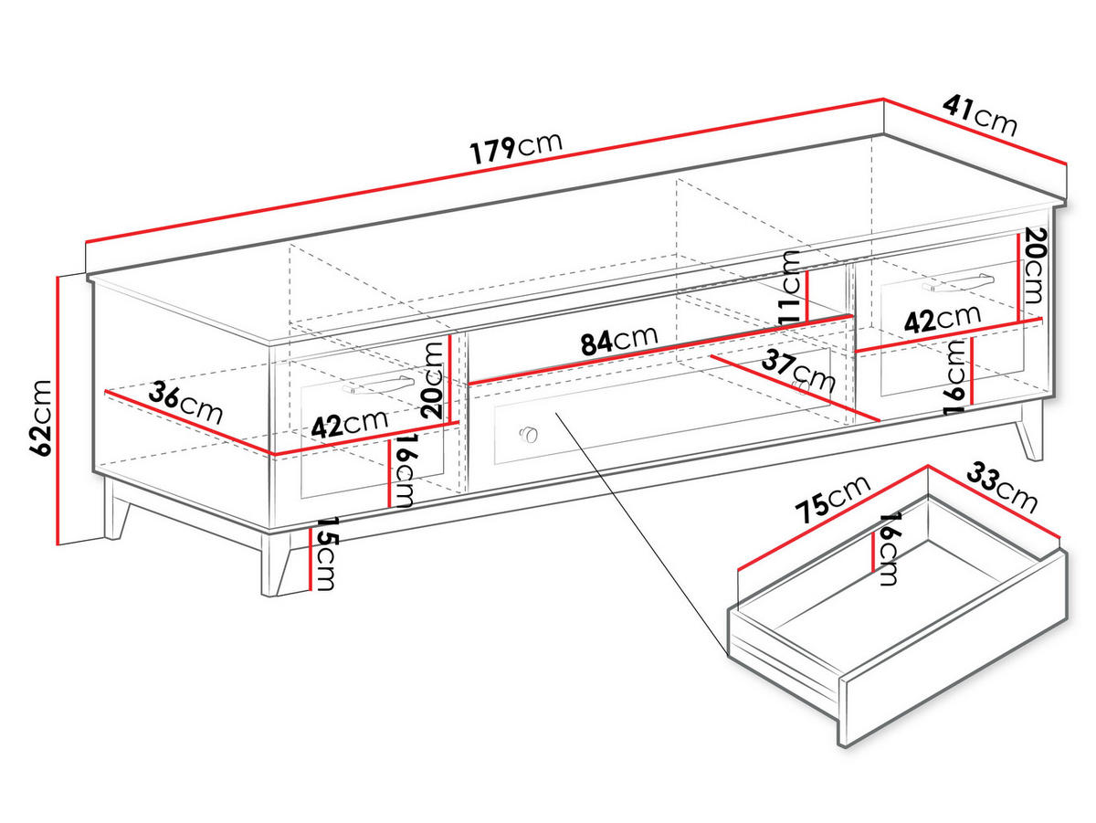 TV-LOWBOARD Windsor W-09 - Kaschmir/Eichefarben, Holz/Holzwerkstoff (179/62/41cm) - MIRJAN24