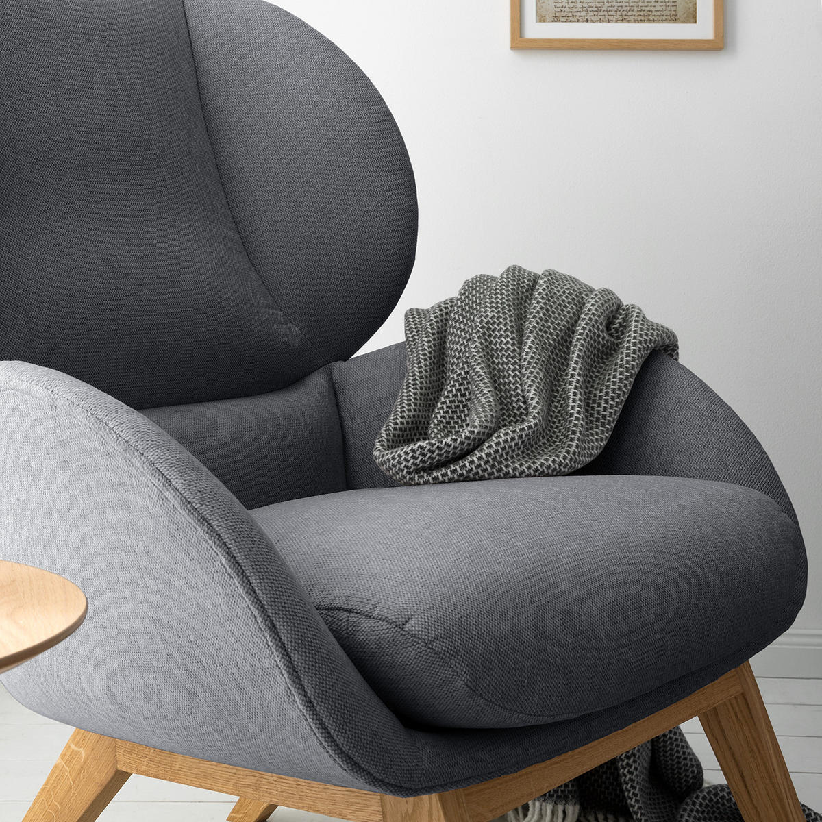 SESSEL - Eichefarben/Grau, Eichenholz/Textil (82/102/90cm) - home24