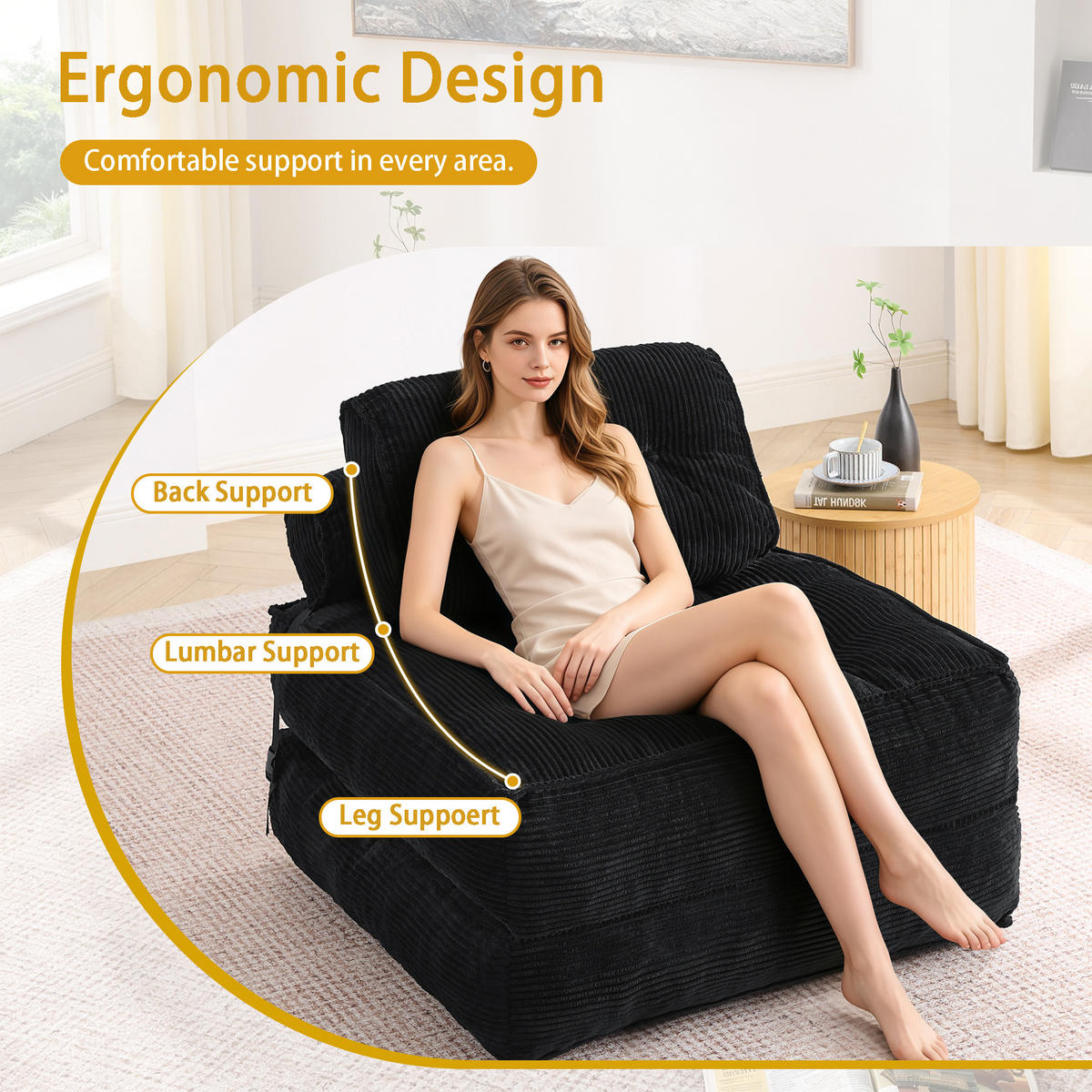 KLAPPSOFA 2-in-1，mit verstellbarer Rückenlehne, Schwarz - Schwarz, Textil (85/74.8/85cm) - Vallsero