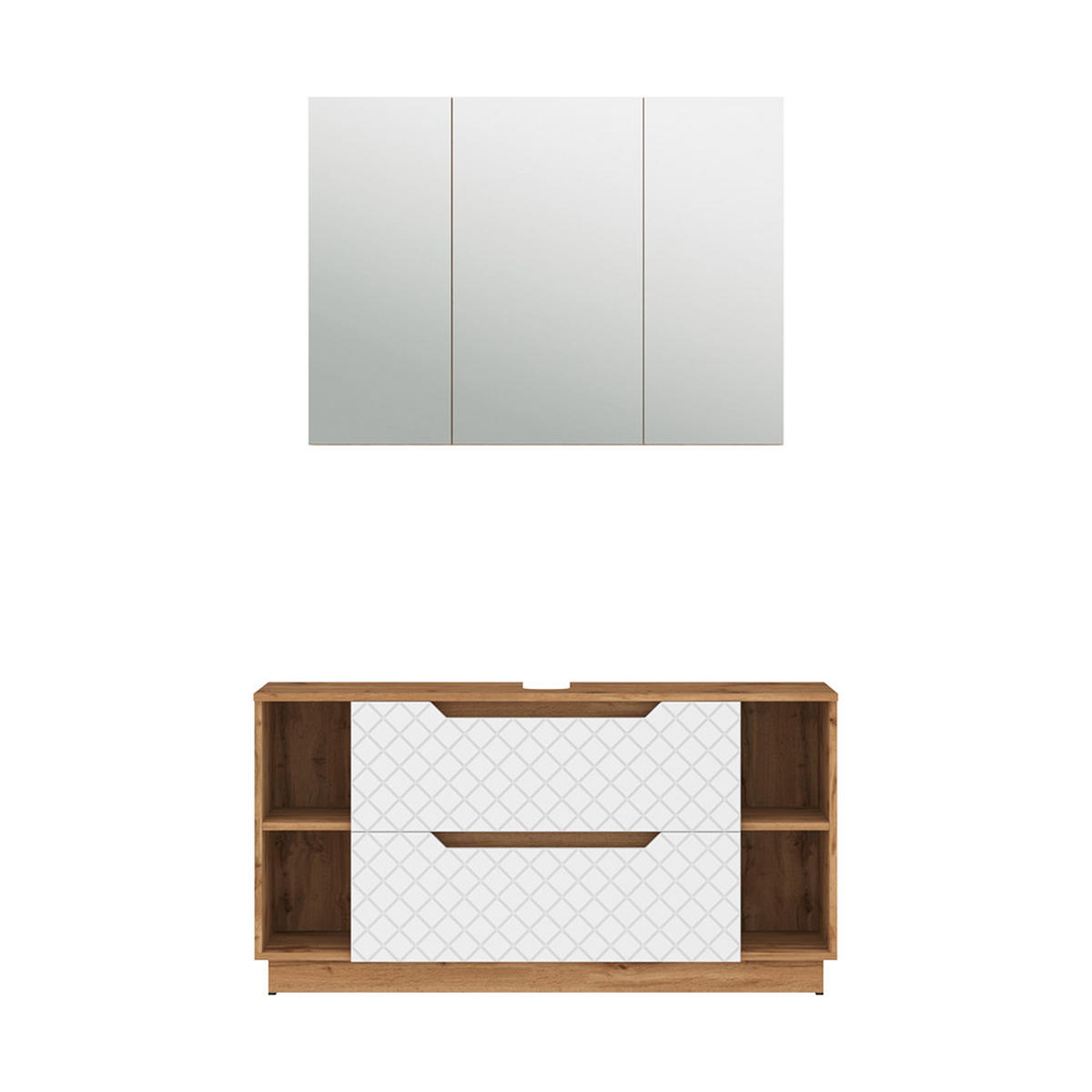 BADMÖBEL-SET Lotta Eiche/Weiß mit Kachelstruktur 2 Teile - Eichefarben/Weiß, Holzwerkstoff (119.2/62.5/35cm) - Vicco