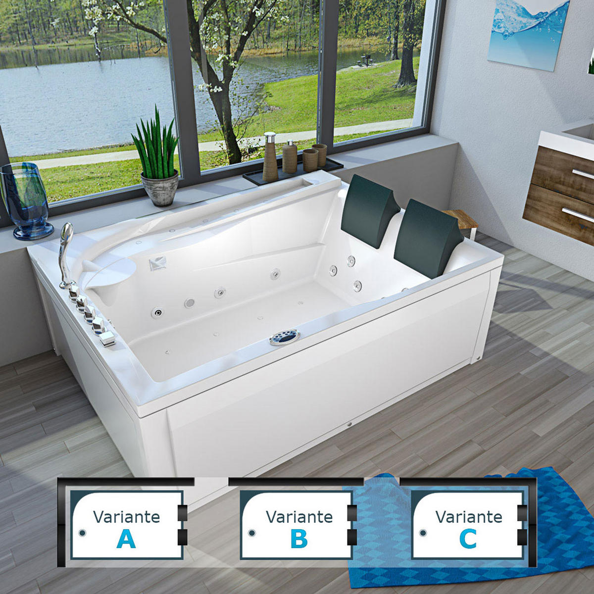 WHIRLPOOL Pool Badewanne Wanne W12H-B 180x135cm - Weiß, Glas/Kunststoff (135/70/180cm) - AcquaVapore by Sandra Jentho