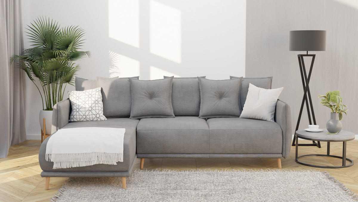 ECKSOFA Chroma Grau Luxusmicrofaser - Braun/Grau, Holz/Textil (238/170cm) - S-Style Möbel
