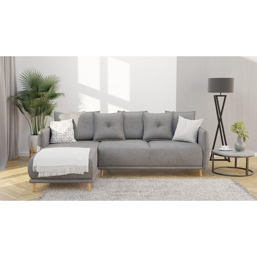 Thumbnail - S-Style Möbel Ecksofa, Grau, Textil, Echtholz,Buche, Birke, 4-Sitzer, Füllung: Polyetherschaumkern, L-Form, Eckteil, Ott...