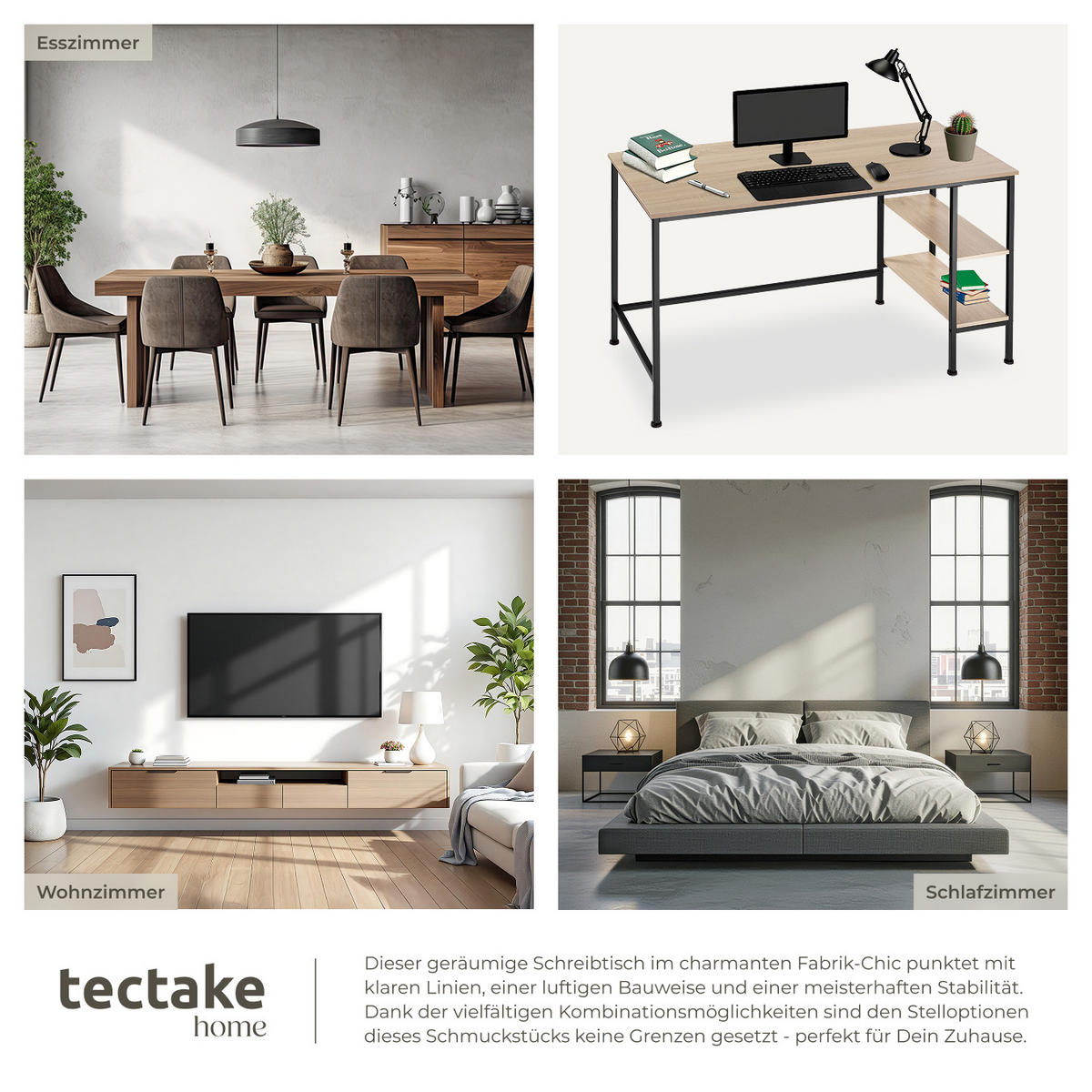 SCHREIBTISCH Donegal,140 x 60 x 76,5 cm,Industrial Holz hell, Eiche Sonoma - Naturfarben, Holz (140/60/76.5cm) - tectake
