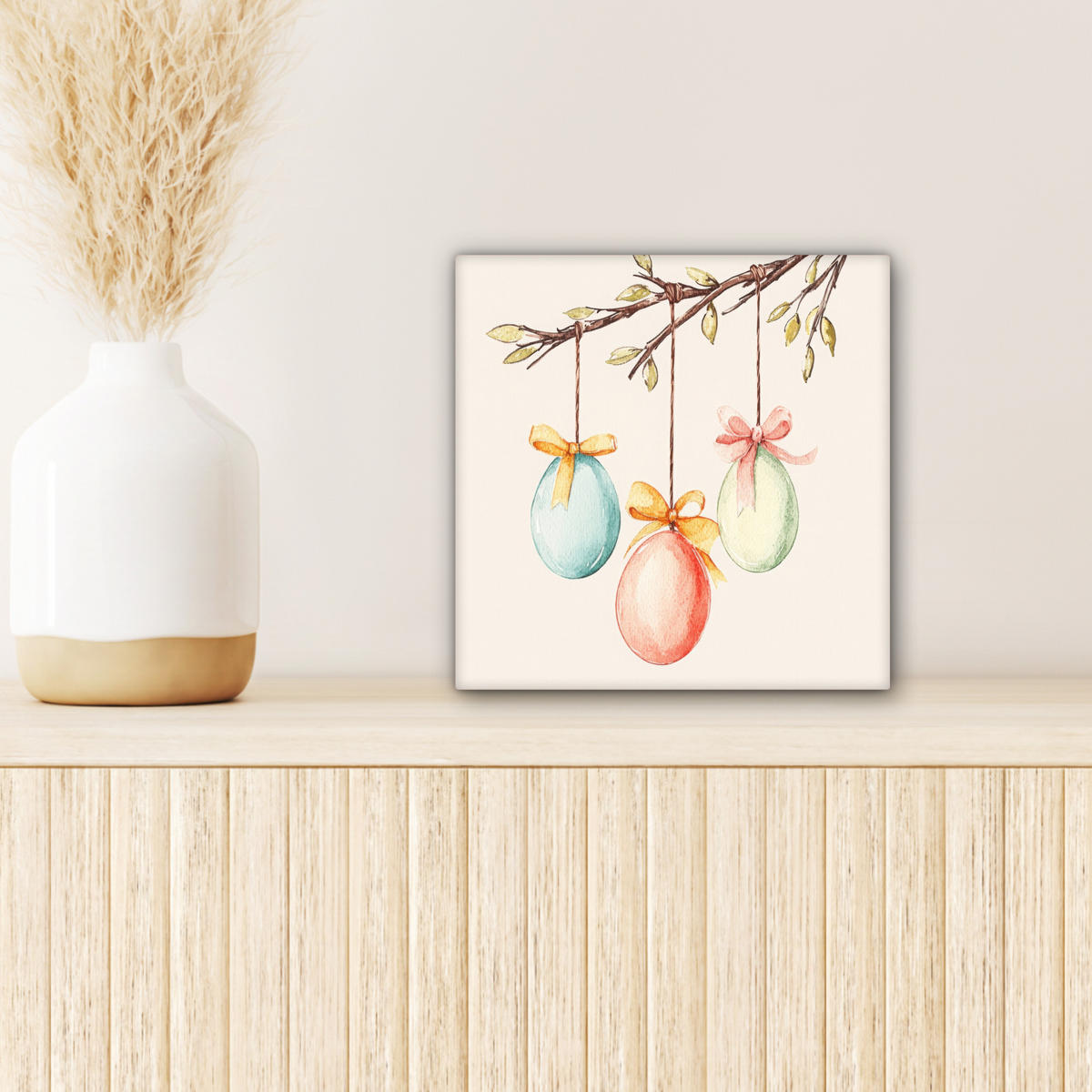 LEINWANDBILD Osterkuchen - Schleife - Eier Deko Wohnzimmer 20x20 cm - Creme, Textil (20/20cm) - MuchoWow